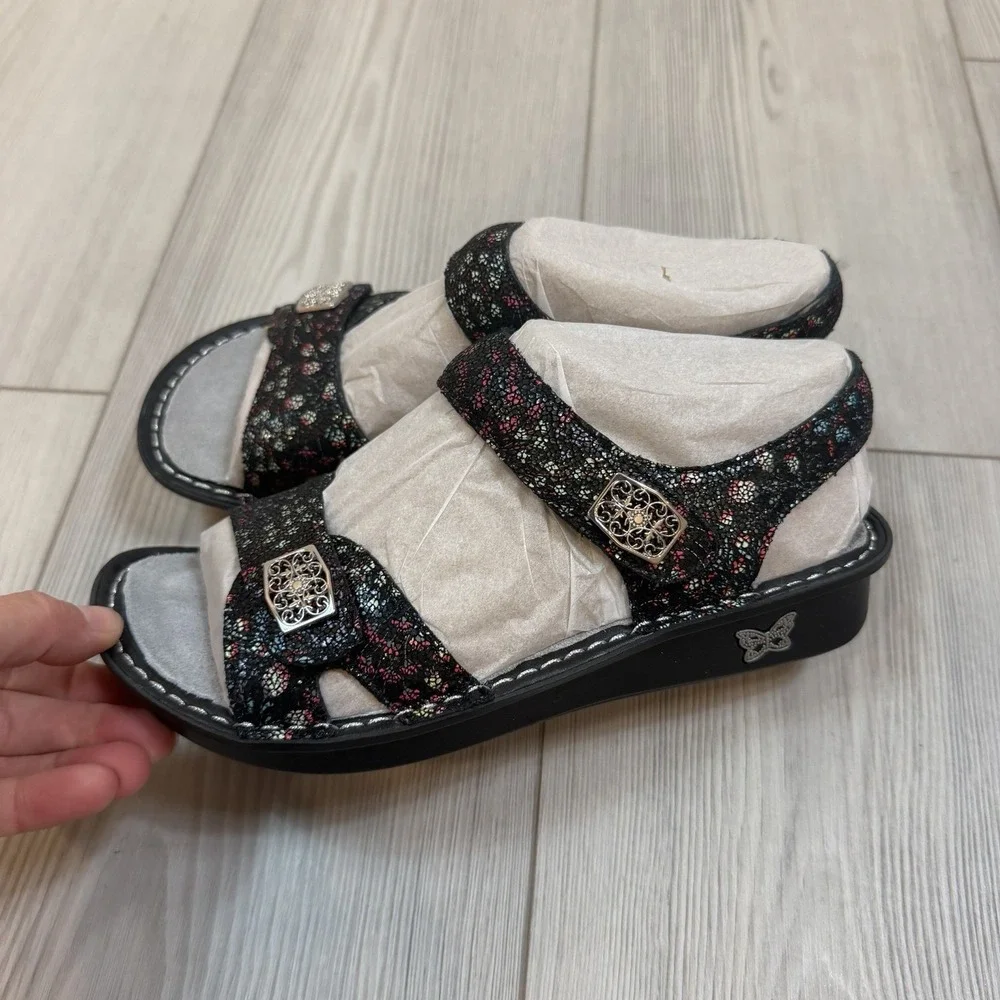 NEW Alegria Vienna Lush Floral Leather Sandals Black Multi 36 US 6-6.5 VIE-940